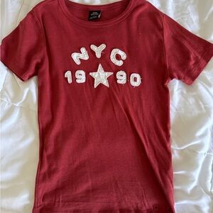 Urban Outfitters Red and White Short Sleeve Tee